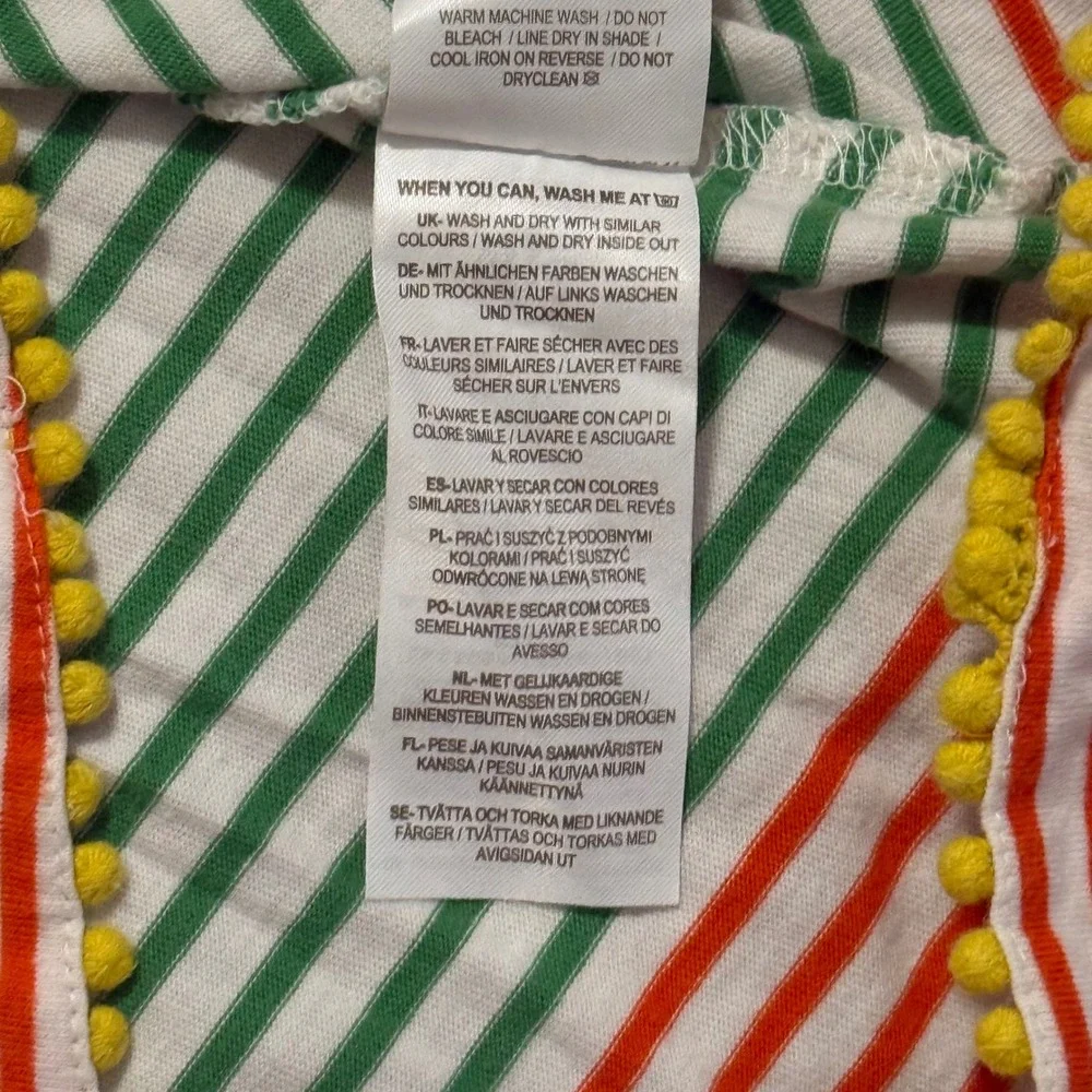 Mini Boden Girls Rainbow Striped Pom Pom Dress Size 5-6Y Multi Cotton